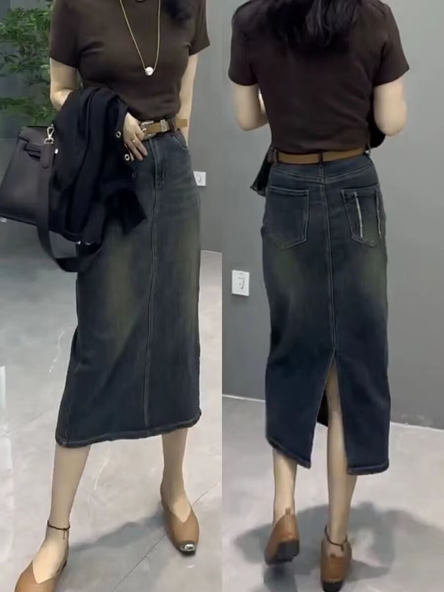 Denim Skirt Midi Vintage - Yüksek Bel A Kesim Midi Kot