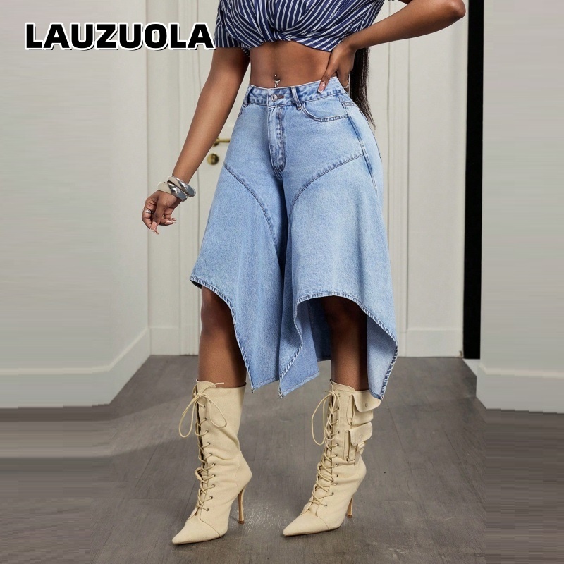 Denim Skirt Midi Vintage - Kadınlar İçin Düzensiz Asimetrik Etek Ucu