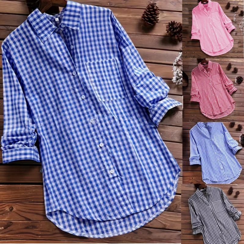 Vintage Fashion Ebay - Gevşek Kesim, Ekose Desenli, Uzun Kollu,