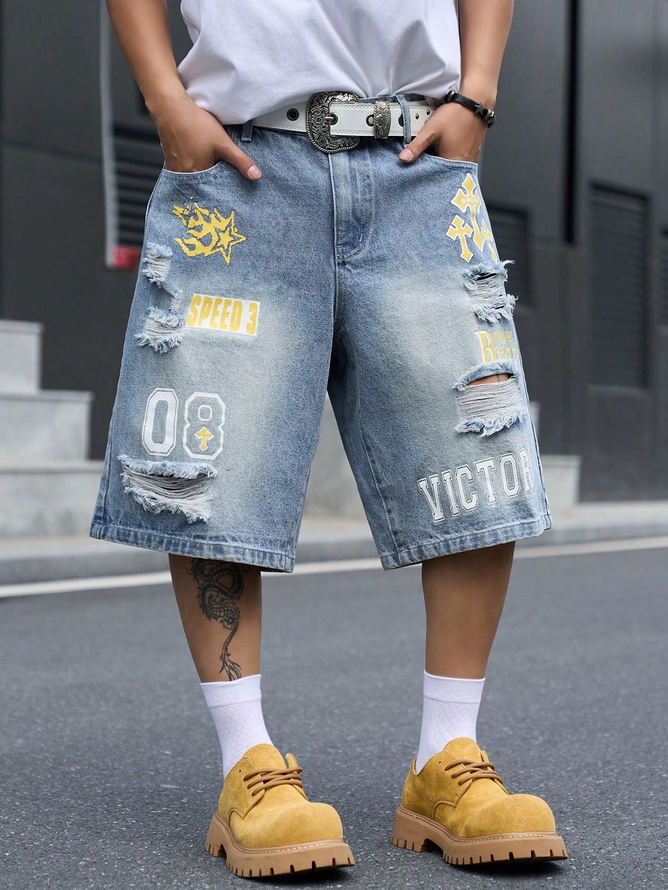 Vintage Fashion Jeans - Erkek Bol Kesim Denim Bermuda Şort,