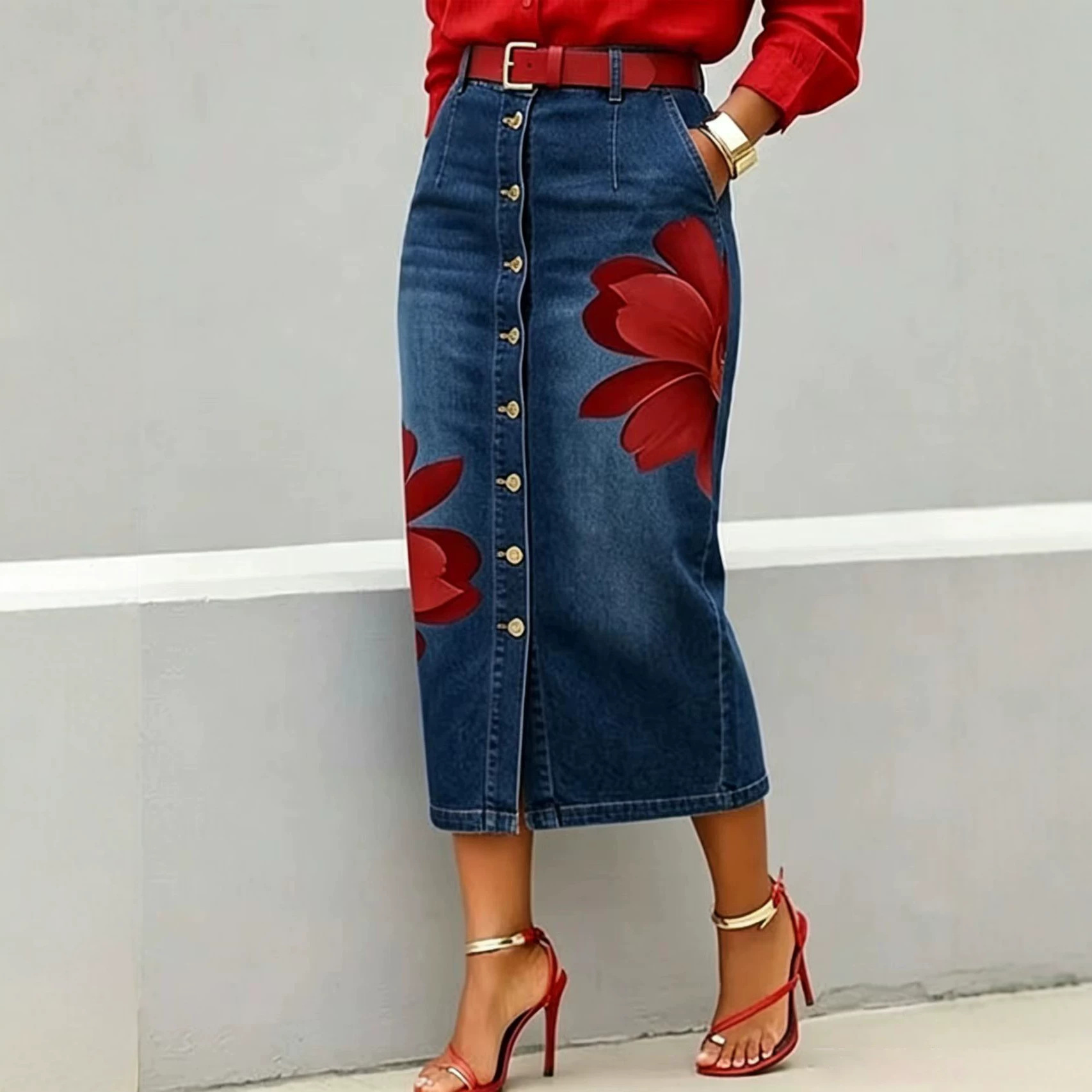 2026 Kadın Çiçek Baskılı Denim - Denim Skirt Midi Vintage incelemesi ve fiyatı