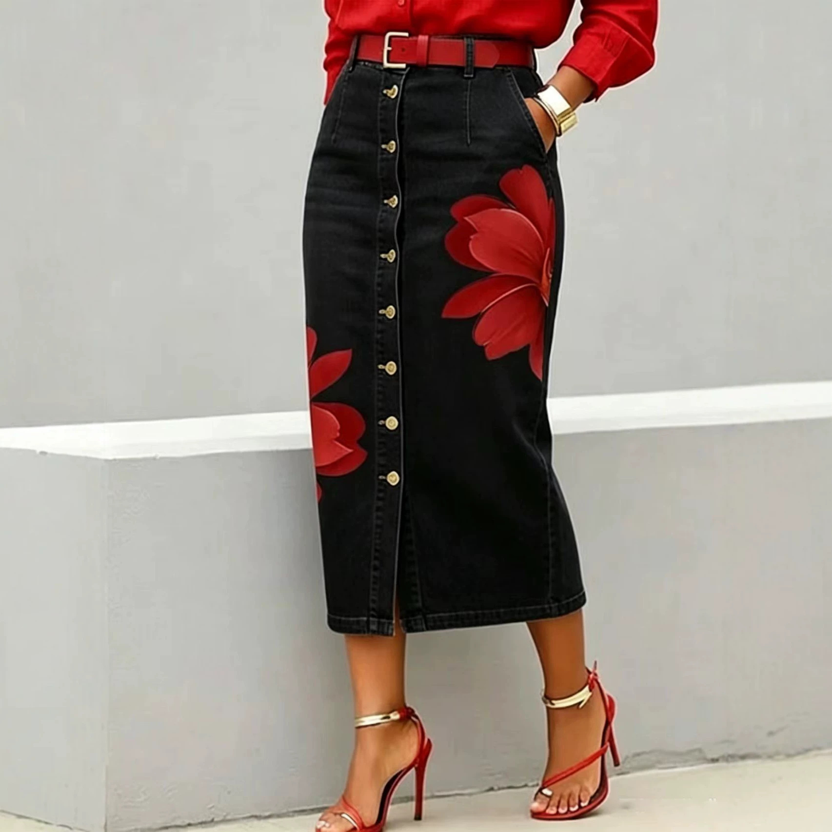 2026 Kadın Çiçek Baskılı Denim - Denim Skirt Midi Vintage incelemesi ve fiyatı