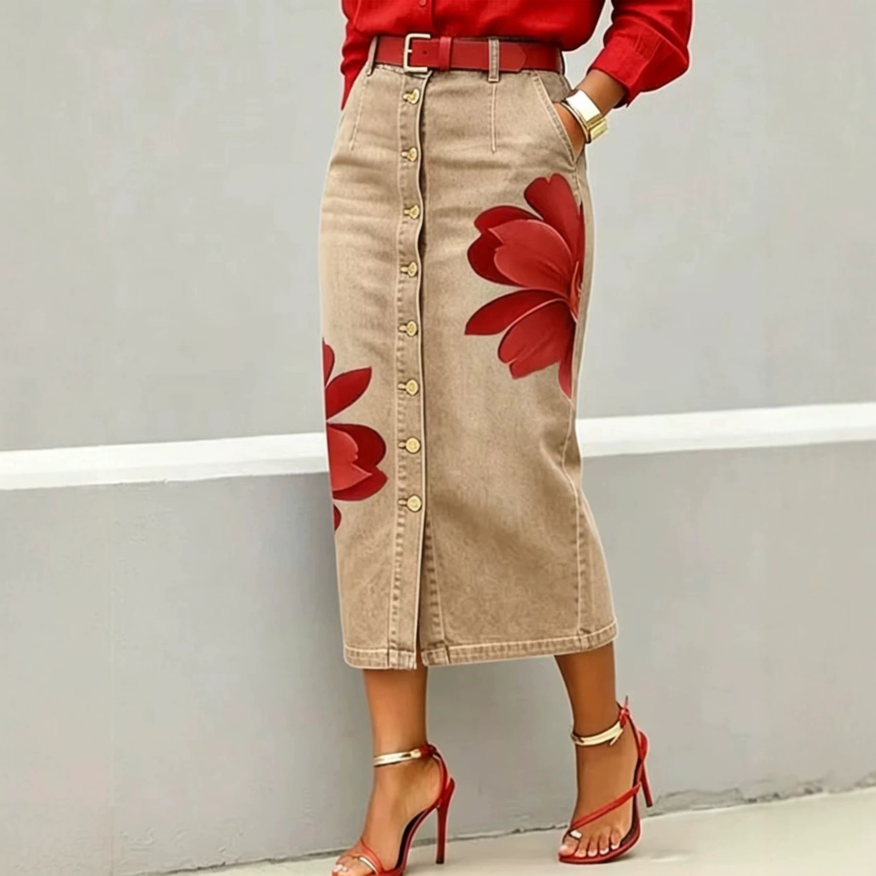 2026 Kadın Çiçek Baskılı Denim - Denim Skirt Midi Vintage incelemesi ve fiyatı
