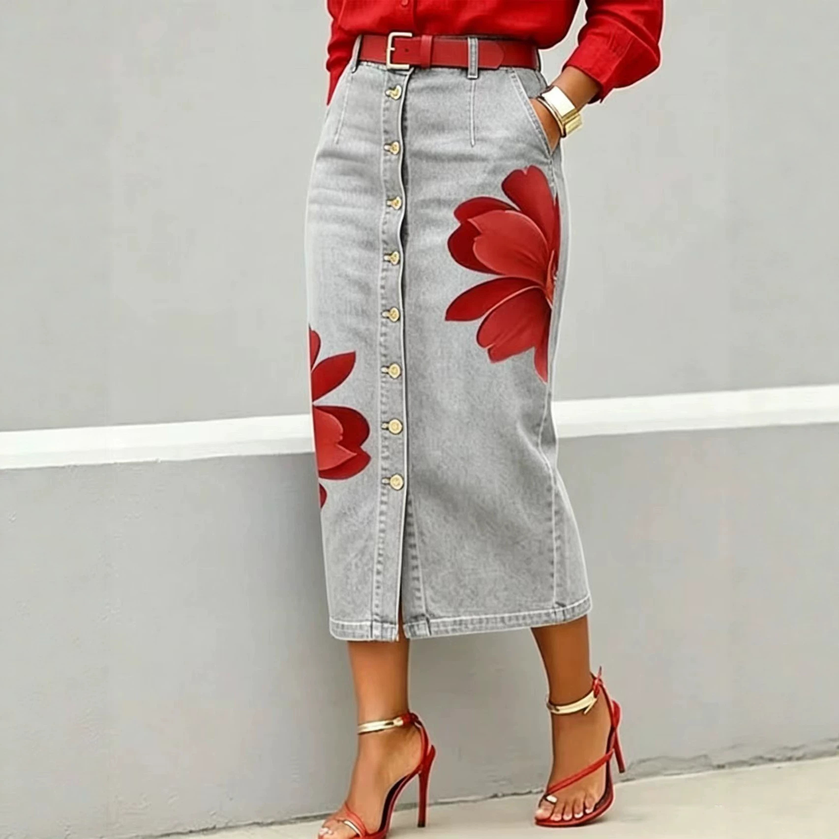 2026 Kadın Çiçek Baskılı Denim - Denim Skirt Midi Vintage incelemesi ve fiyatı