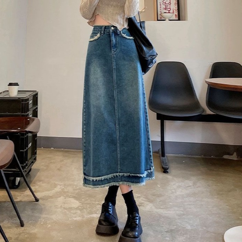 Etekler Kadın Midi Moda Yüksek - Denim Skirt Midi Vintage incelemesi ve fiyatı