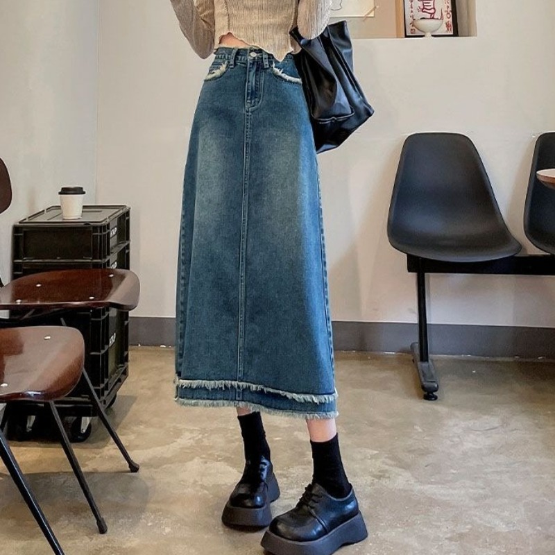 Etekler Kadın Midi Moda Yüksek - Denim Skirt Midi Vintage incelemesi ve fiyatı