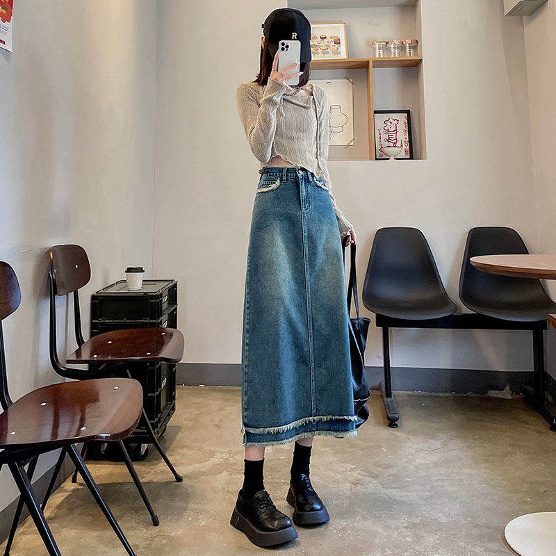 Etekler Kadın Midi Moda Yüksek - Denim Skirt Midi Vintage incelemesi ve fiyatı
