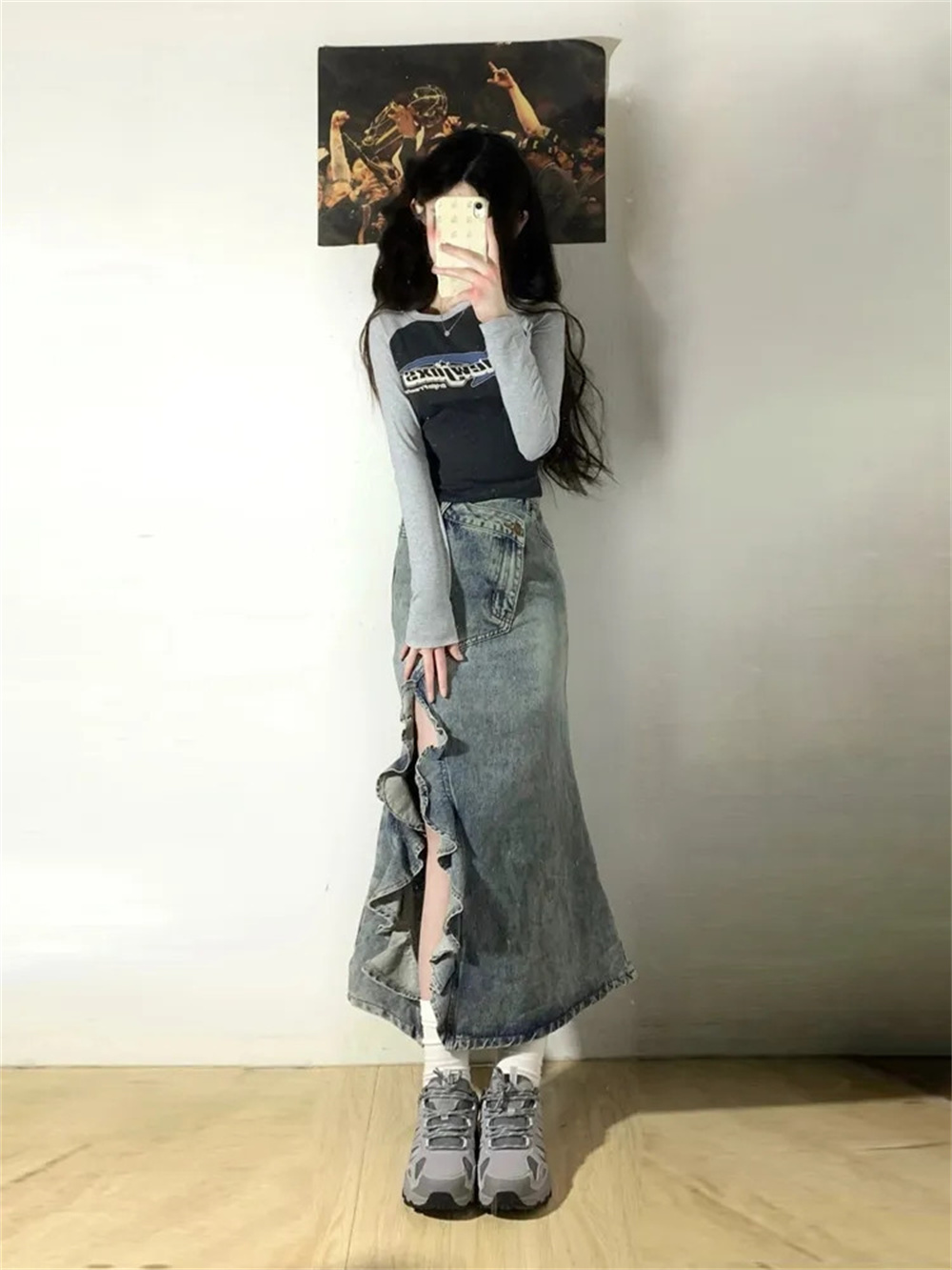 İlkbahar Yaz Kore Retro Kadın  - Denim Skirt Midi Vintage incelemesi ve fiyatı