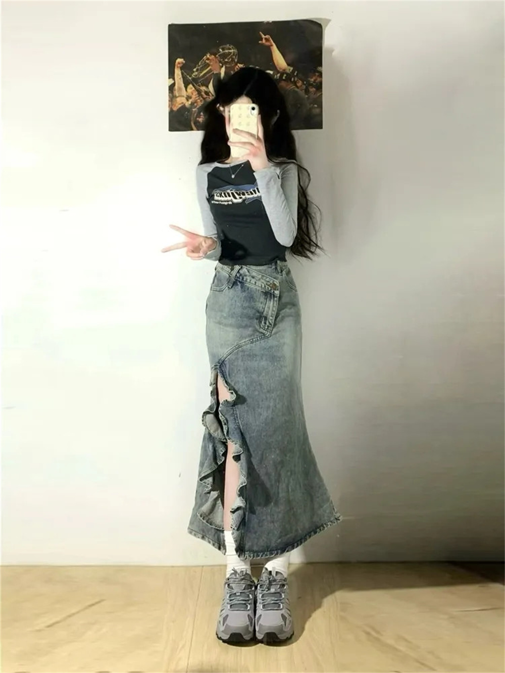 İlkbahar Yaz Kore Retro Kadın  - Denim Skirt Midi Vintage incelemesi ve fiyatı