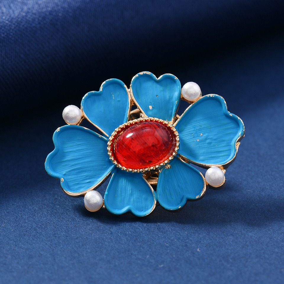 Vintage Mineli Mavi Çiçek Broş - Vintage Fashion Wear incelemesi ve fiyatı