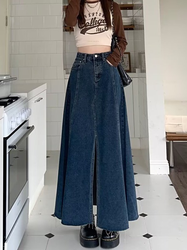 Yüksek Bel Yırtmaçlı Denim Ete - Denim Skirt Midi Vintage incelemesi ve fiyatı