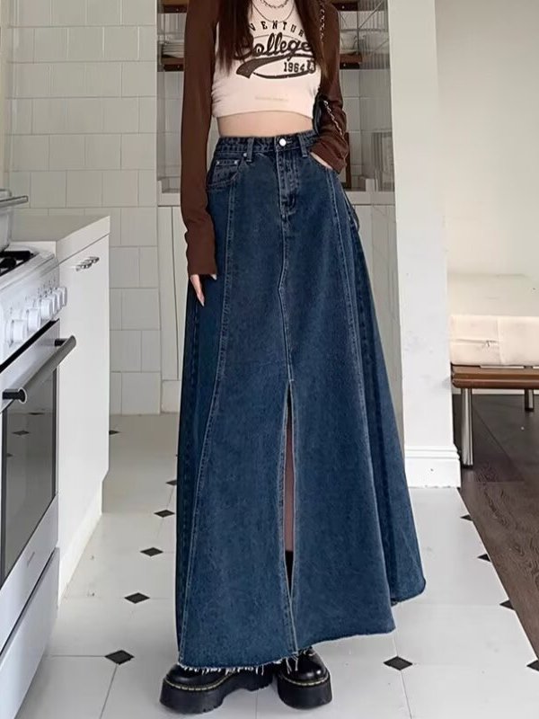 Yüksek Bel Yırtmaçlı Denim Ete - Denim Skirt Midi Vintage incelemesi ve fiyatı