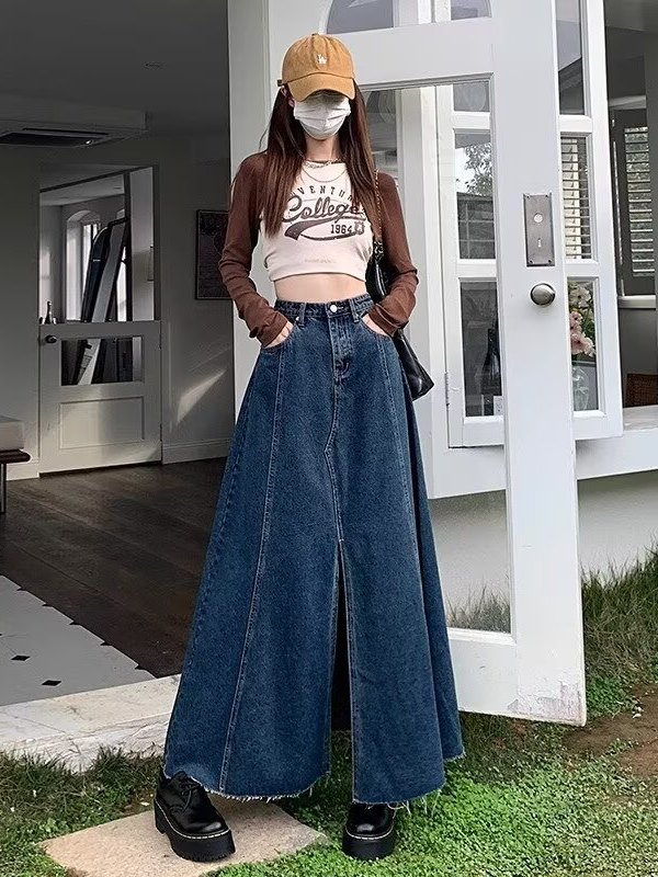Yüksek Bel Yırtmaçlı Denim Ete - Denim Skirt Midi Vintage incelemesi ve fiyatı